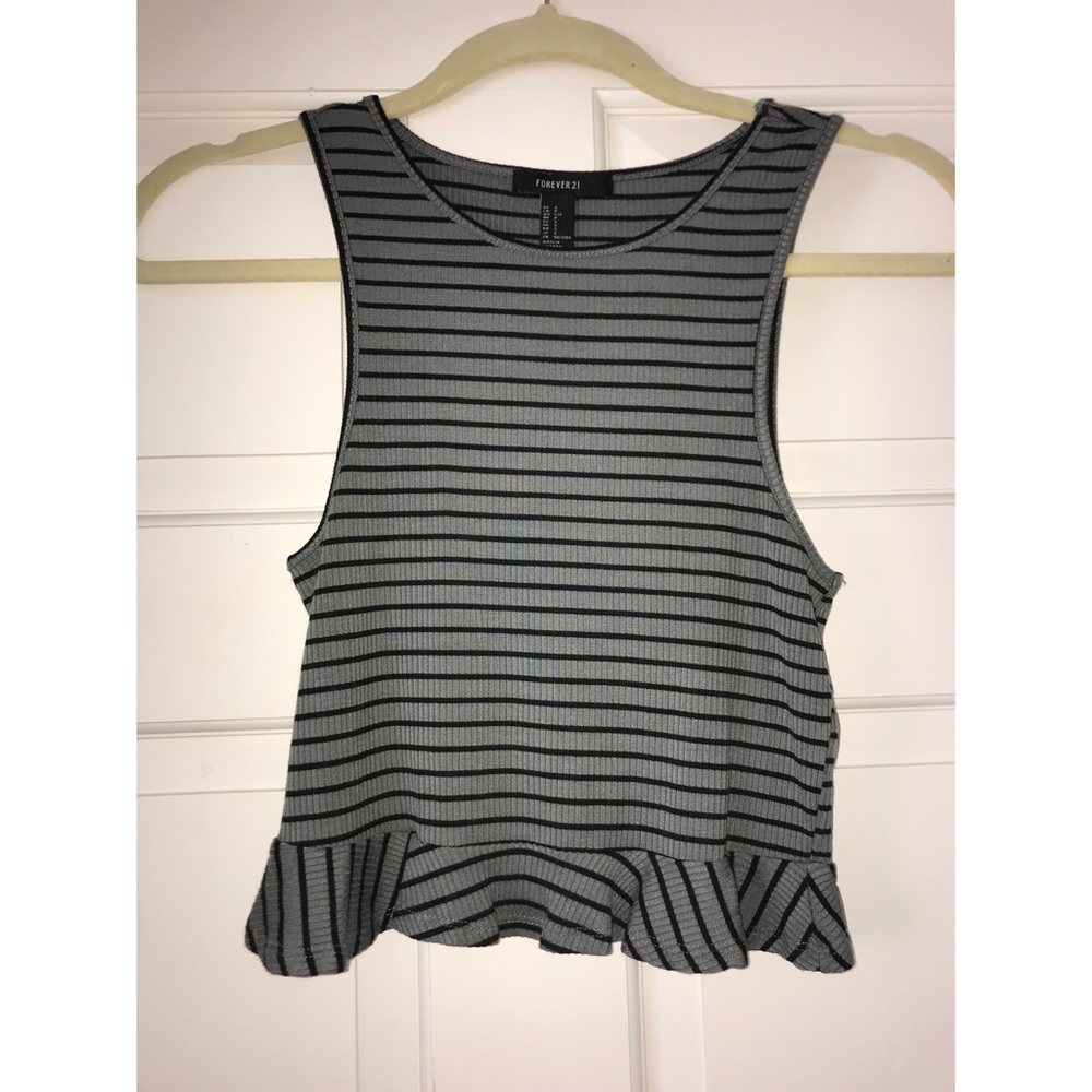 Forever 21 Army Green and Black Stripe Ruffle Tank